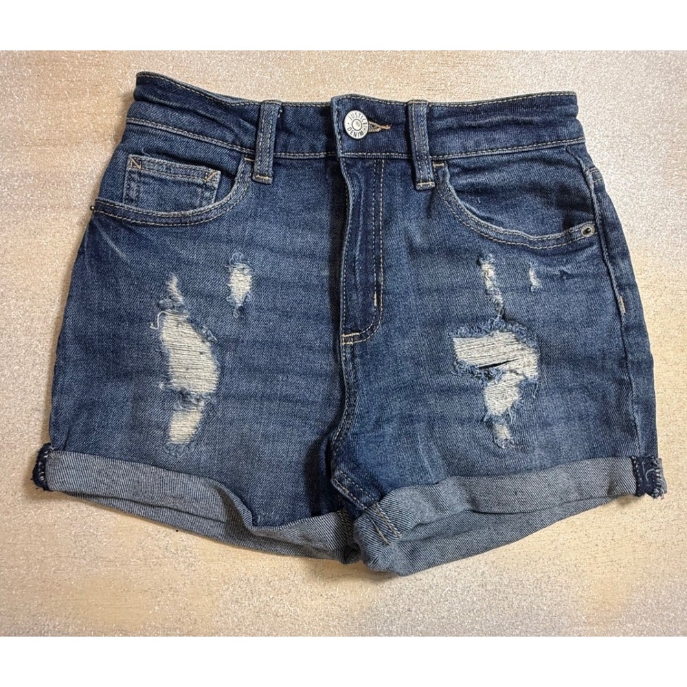 Justice Girls Distressed Denim Shorts Medium Wash Size 14 High Waisted-2081